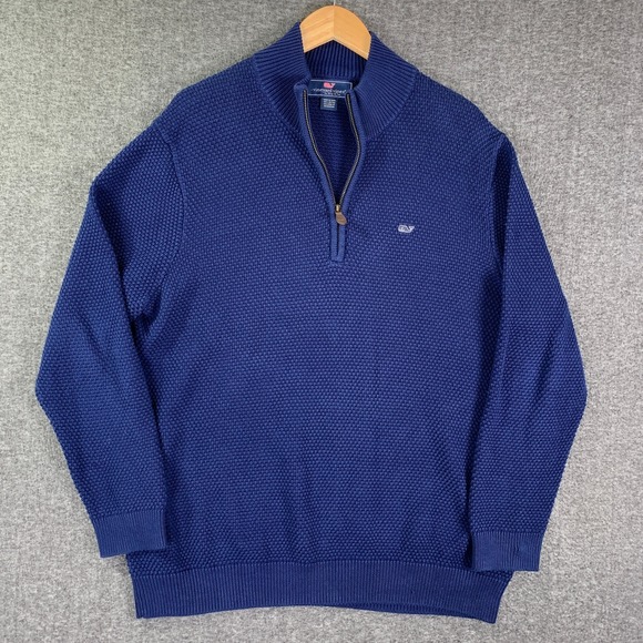 Vineyard Vines Other - Vineyard Vines Knit Sweater Men Large Blue 1/4 Zip Waffle Saltwater Pullover